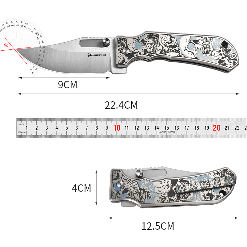 PioneerEDC Folding Knife Gr5 Titanium Handle 2026 Titanium Pocket Knife D2 Steel Blade Carving Titanium Professional Knife