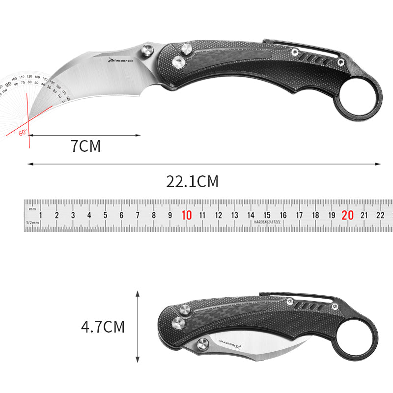 PioneerEDC TC4 Titanium Alloy Camping Folding Knife lighting blue Titanium knife with carbon fiber patch