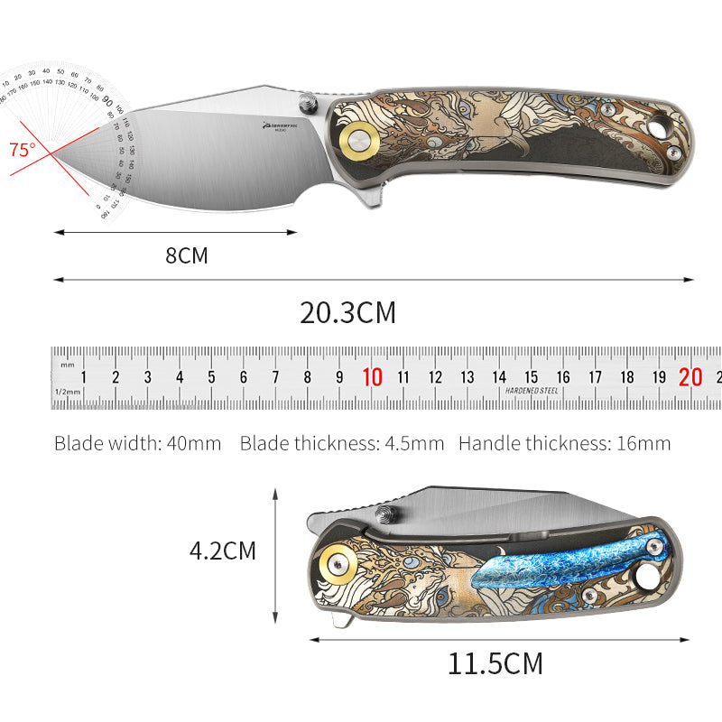 PioneerEDC original design crystal titanium knife M390 blade self defense pocket knife premium edc titanium tactical knife