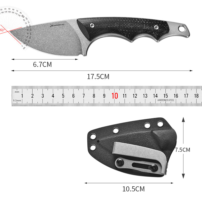 PioneerEDC Fixed Blade Outdoor Hunting Knife Micarta Handle 14C28N Steel with Kydex Sheath for Survival Campaign