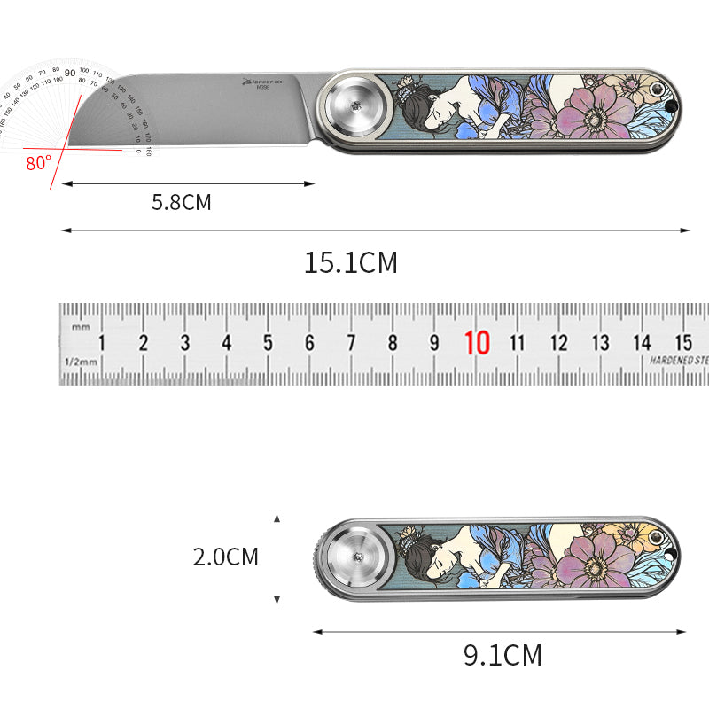 PioneerEDC Titanium Alloy Pocket Knife M390 Blade Folding Knife Pattern Colorful Titanium Carving Pattern Tactical Knife