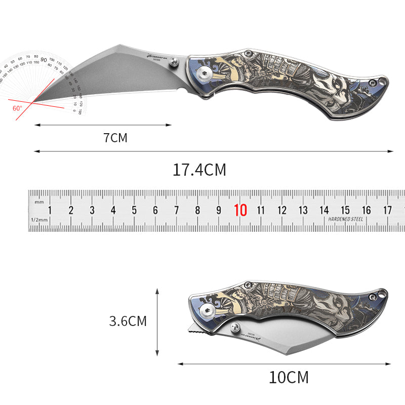 PioneerEDC Titanium Alloy M390 Folding Knife Color-Engraved Portable Outdoor Small Knife Stainless Steel Survival Knife