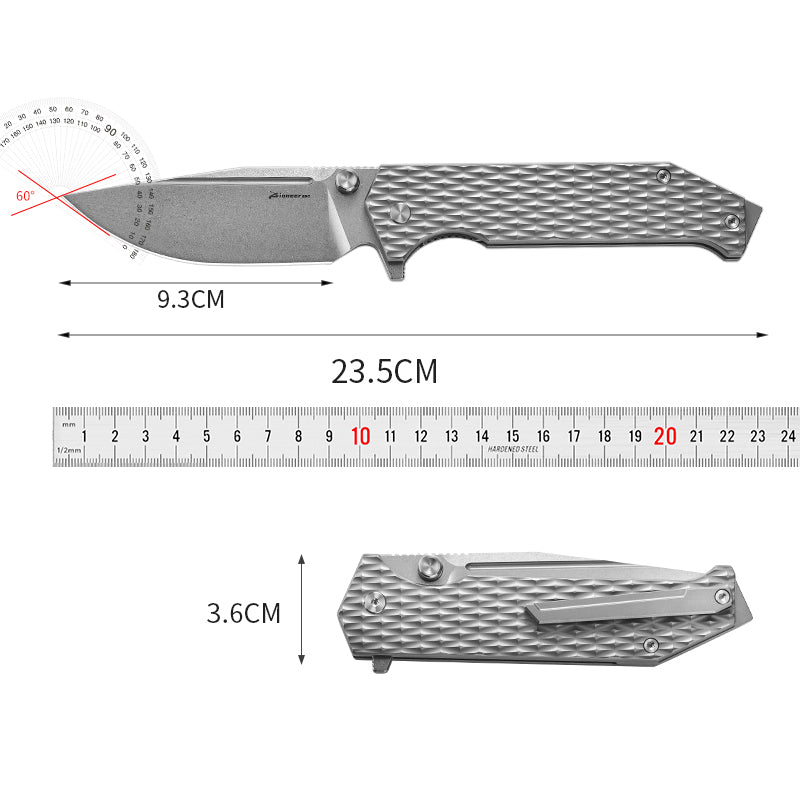 PioneerEDC Titanium Alloy Pocket Knives Folding Knife D2 Steel Blade Multi-Functional Camping Outdoor Self-Defense Knife