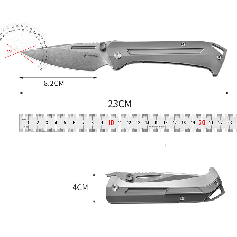 PioneerEDC Titanium Outdoor Folding Pocket Knife M390 Plain Edge Titanium Alloy Handle Self Defence Hunting Knife Men's Knife