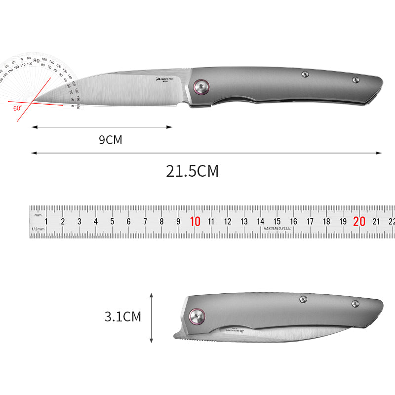 PioneerEDC Titanium Fold Knife M390 Folding Camping Knife Steel Handle Knife Titanium Frame Lock Knife Outdoor Tactical Knife