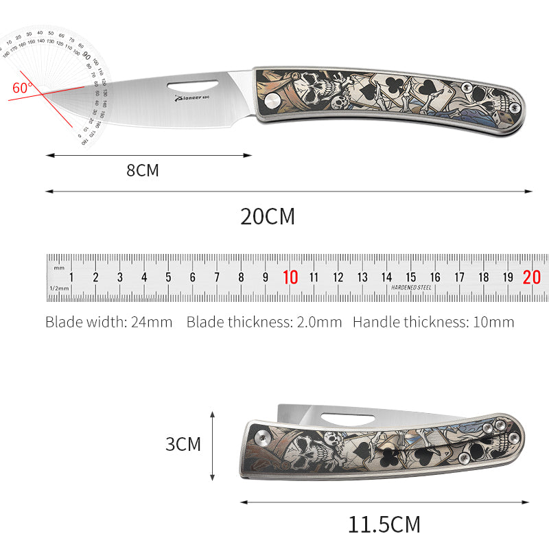 PioneerEDC Hand-Engraved titanium pocket knife M390 Blade camping folding knife outdoor portable edc collection tool for play