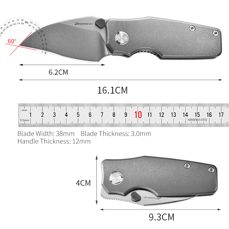 PioneerEDC TC4 Titanium Alloy Camping Folding Knife with D2 Clip Point Blade Small Tactical Pocket Knife