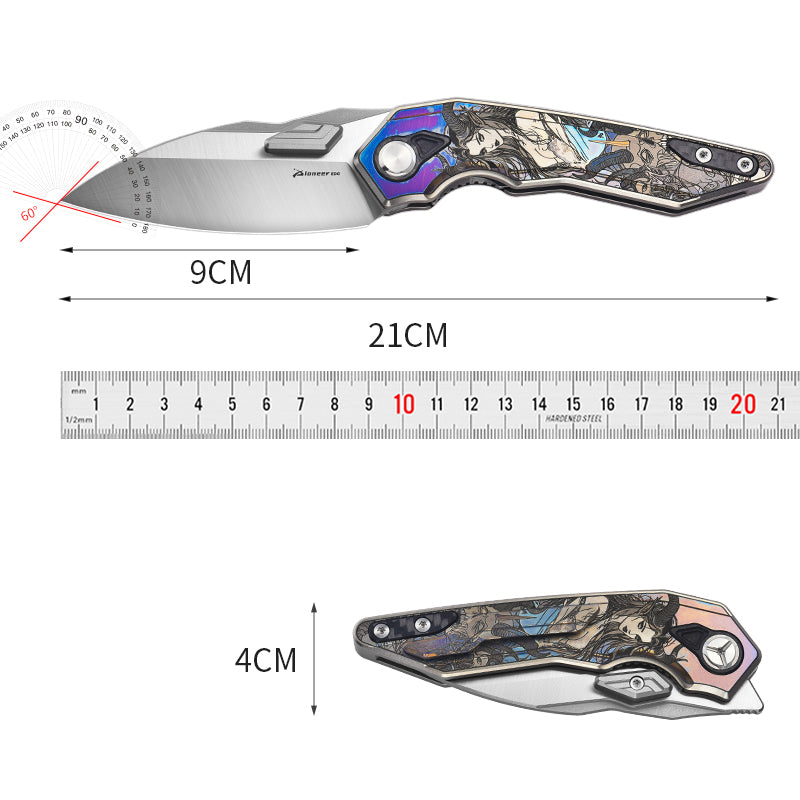 PioneerEDC Titanium Alloy Folding Knife-D2 Steel Blade, Box Cutter Utility Knife for Camping, Hiking & Everyday Carry