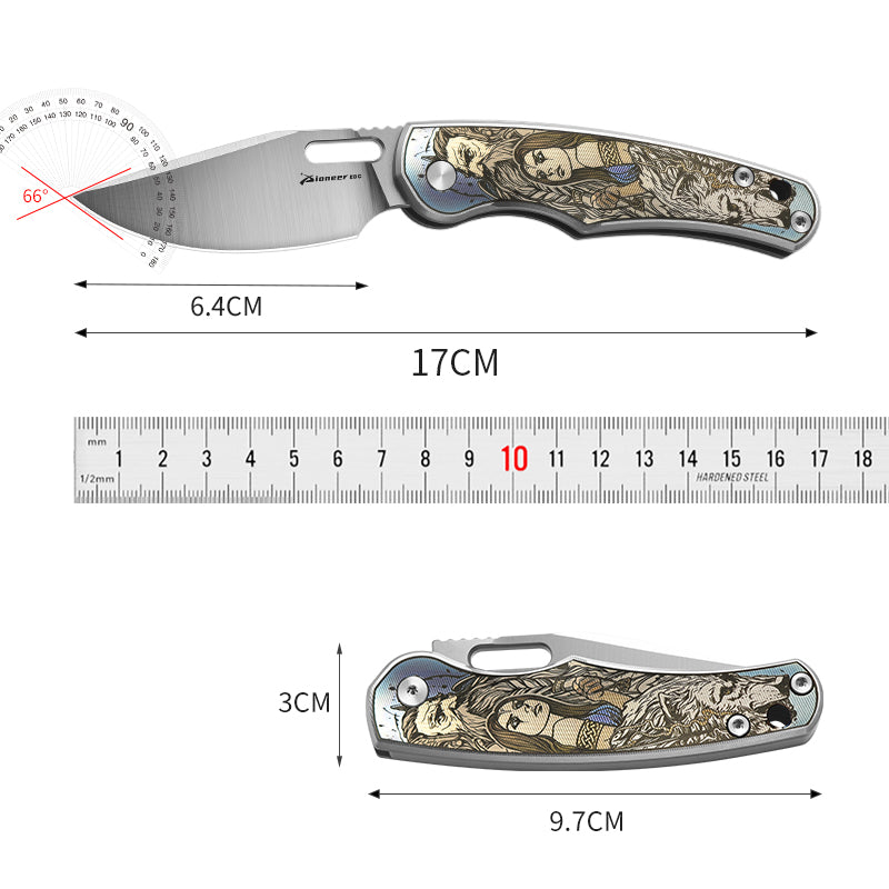 PioneerEDC Titanium Pocket Knife 14C28N Blade Customizable Outdoor Lightweight Camping Titanium Professional Knife Folding Knife