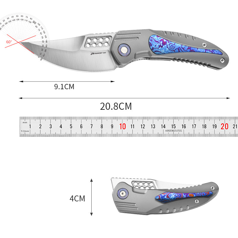 PioneerEDC DIY Titanium Fold Knife M390 Damascus Titanium Handle Outdoor Tactical EDC Pocket Knife
