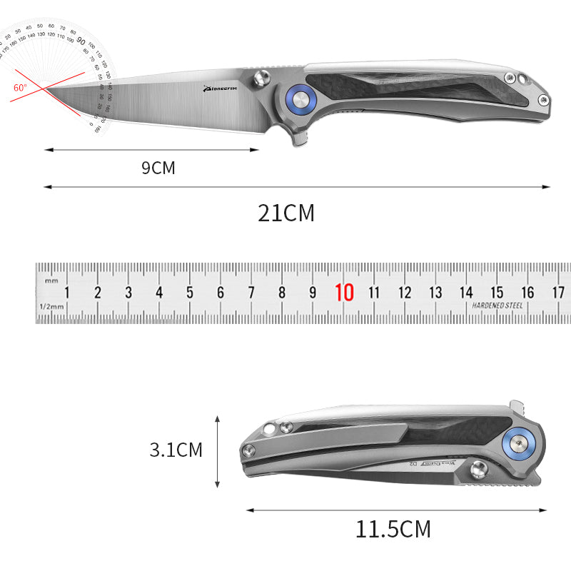 PioneerEDC Titanium Alloy Pocket Knife D2 Blade Outdoor Camping Folding Self Defense Multifunctional Cutting Tool