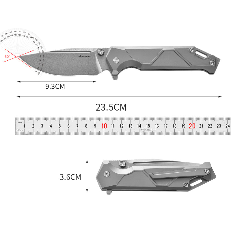 PioneerEDC Titanium Camping Stainless Pocket Knife Premium Folding Knife Plain Edge Self-Defense D2 Steel Folding Knife for Man