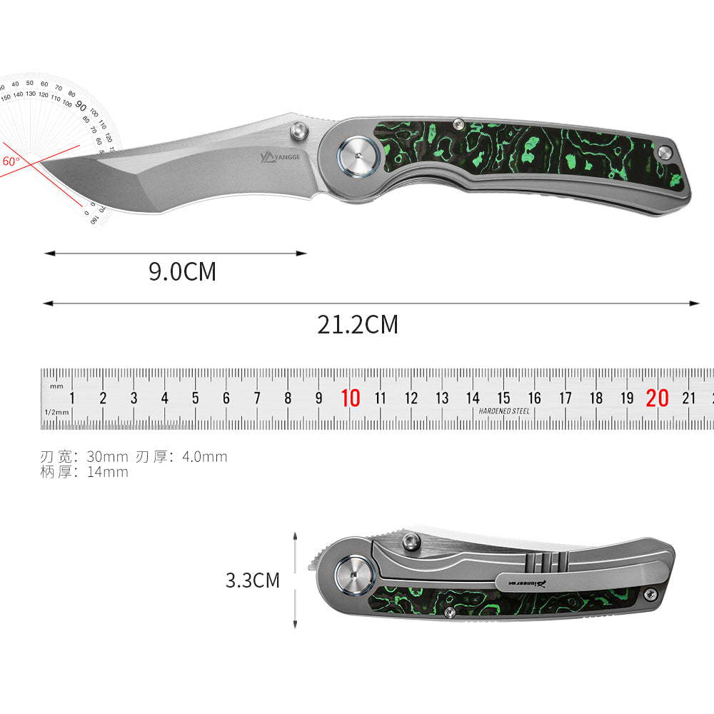PioneerEDC S90V Blade Titanium Carbon Fiber Folding Knife EDC Pocket Knife Framelock Titanium Handle Knife for Outdoor Use