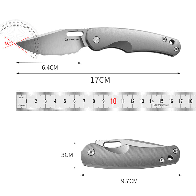 PioneerEDC Titanium Pocket Knife 14C28N Blade Customizable Outdoor Lightweight Camping Titanium Professional Knife Folding Knife