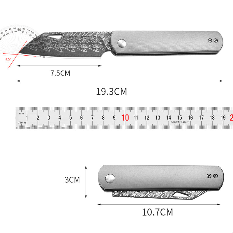 PioneerEDC Folding Knife TC4 Titanium Alloy Damascus Steel Knife Colorful Carving Portable Outdoor Folding Titanium Knives China