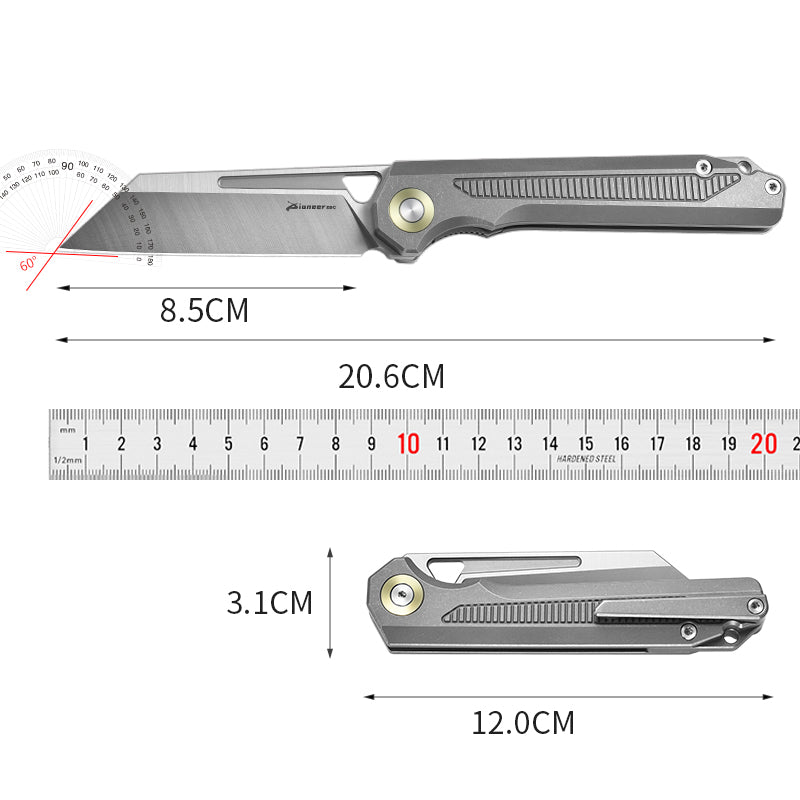 PioneerEDC 2026 Original Design Titanium Pocket Knife Straight Back Titanium Edc Folding Knife D2 Premium Titanium Blue Knife
