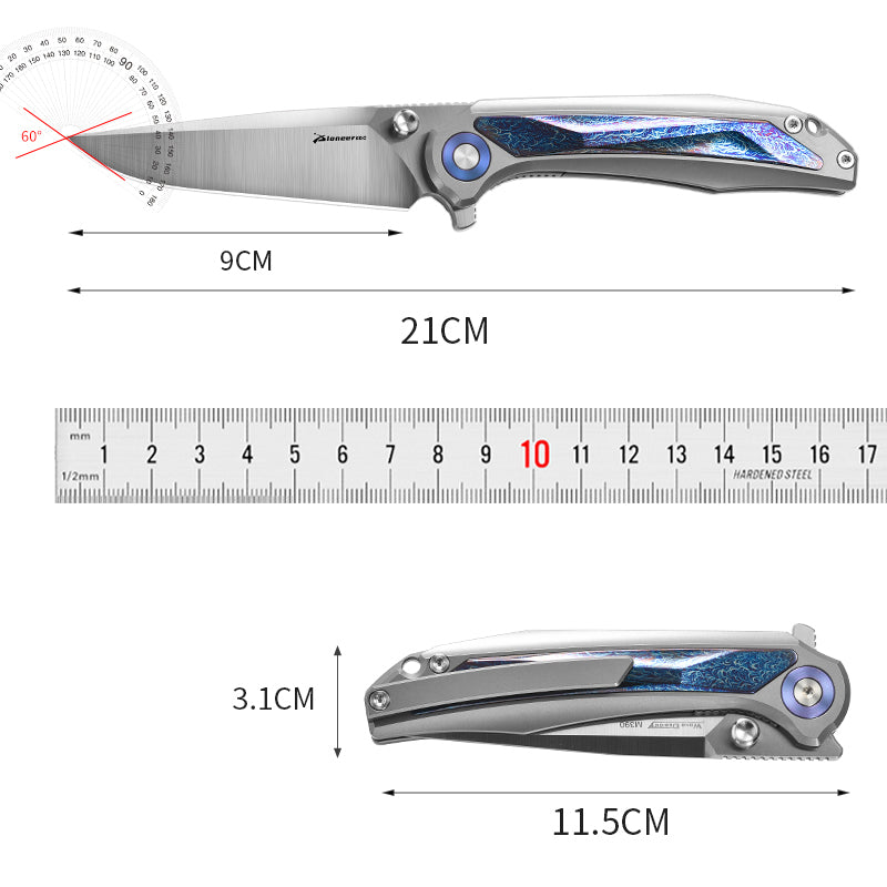 PioneerEDC Titanium Alloy Pocket Knife D2 Blade Outdoor Camping Folding Self Defense Multifunctional Cutting Tool