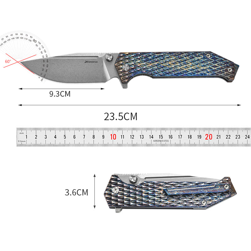 PioneerEDC Titanium Alloy Pocket Knives Folding Knife D2 Steel Blade Multi-Functional Camping Outdoor Self-Defense Knife