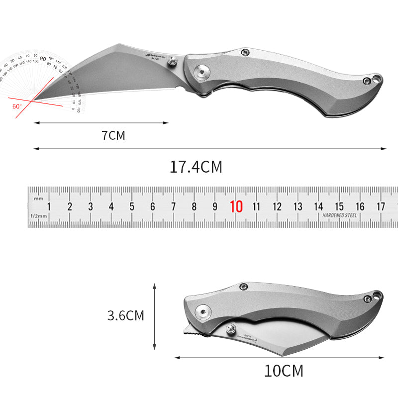 PioneerEDC Titanium Alloy M390 Folding Knife Color-Engraved Portable Outdoor Small Knife Stainless Steel Survival Knife