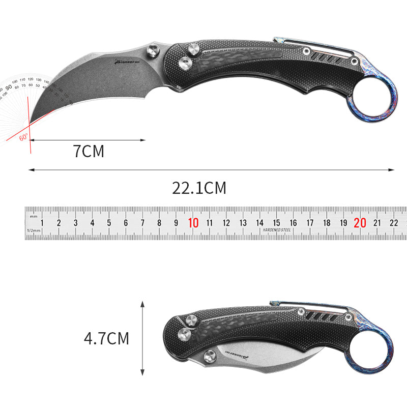 PioneerEDC TC4 Titanium Alloy Camping Folding Knife lighting blue Titanium knife with carbon fiber patch