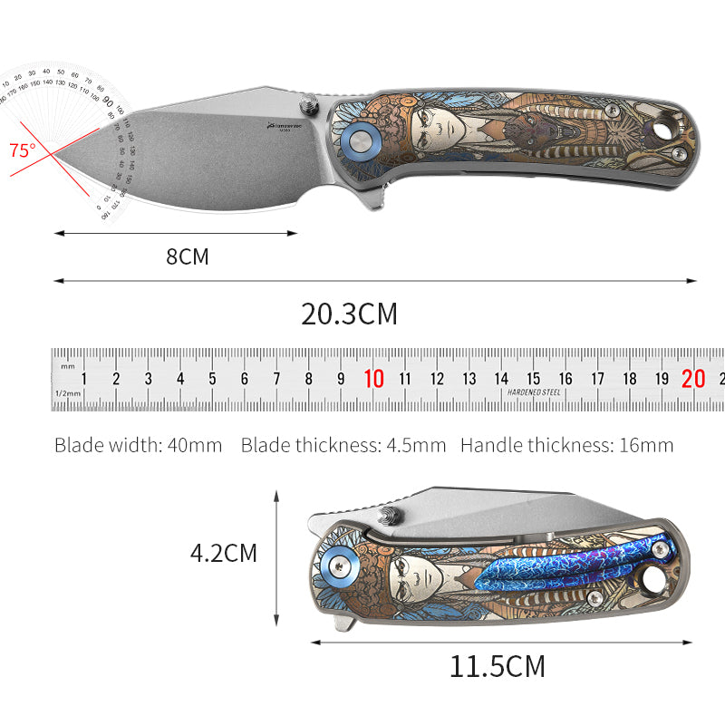PioneerEDC original design crystal titanium knife M390 blade self defense pocket knife premium edc titanium tactical knife