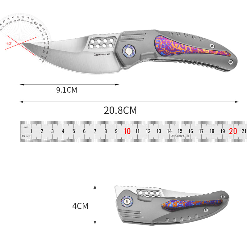 PioneerEDC DIY Titanium Fold Knife M390 Damascus Titanium Handle Outdoor Tactical EDC Pocket Knife