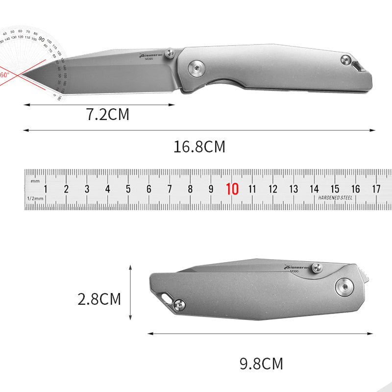 PioneerEDC Titanium Folding Knife Durable M390 Pocket Knife Premium Titanium Professional Knife Stainless Steel Folding Knife
