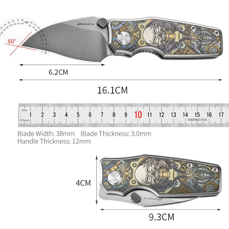PioneerEDC TC4 Titanium Alloy Camping Folding Knife with D2 Clip Point Blade Small Tactical Pocket Knife