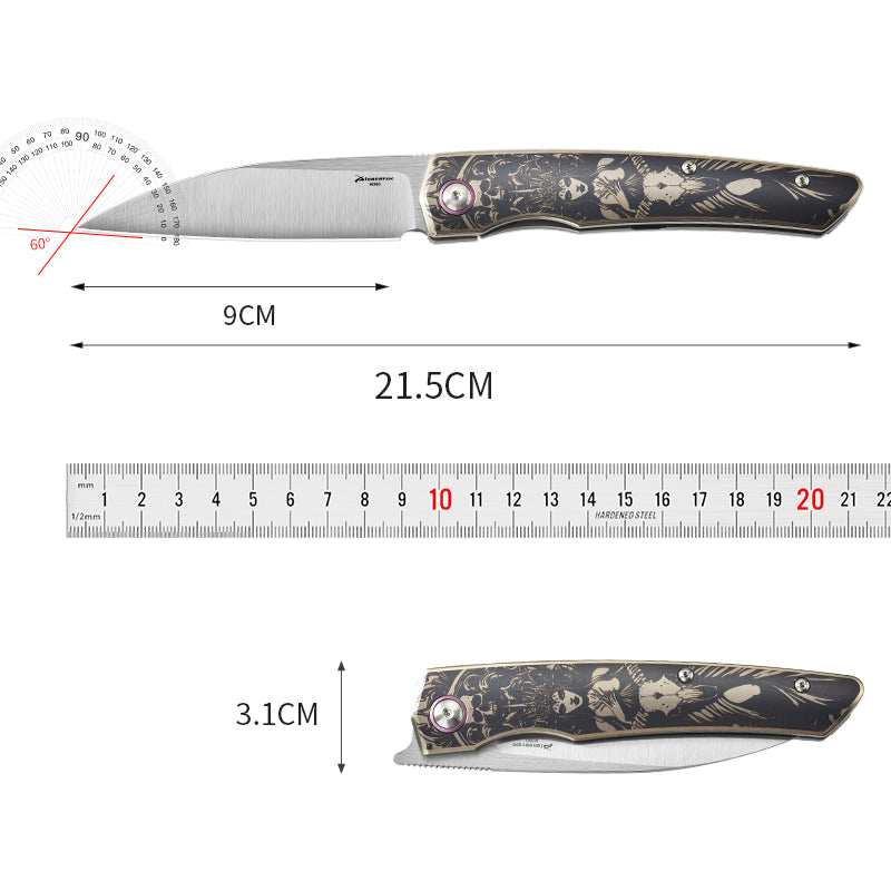 PioneerEDC Titanium Fold Knife M390 Folding Camping Knife Steel Handle Knife Titanium Frame Lock Knife Outdoor Tactical Knife