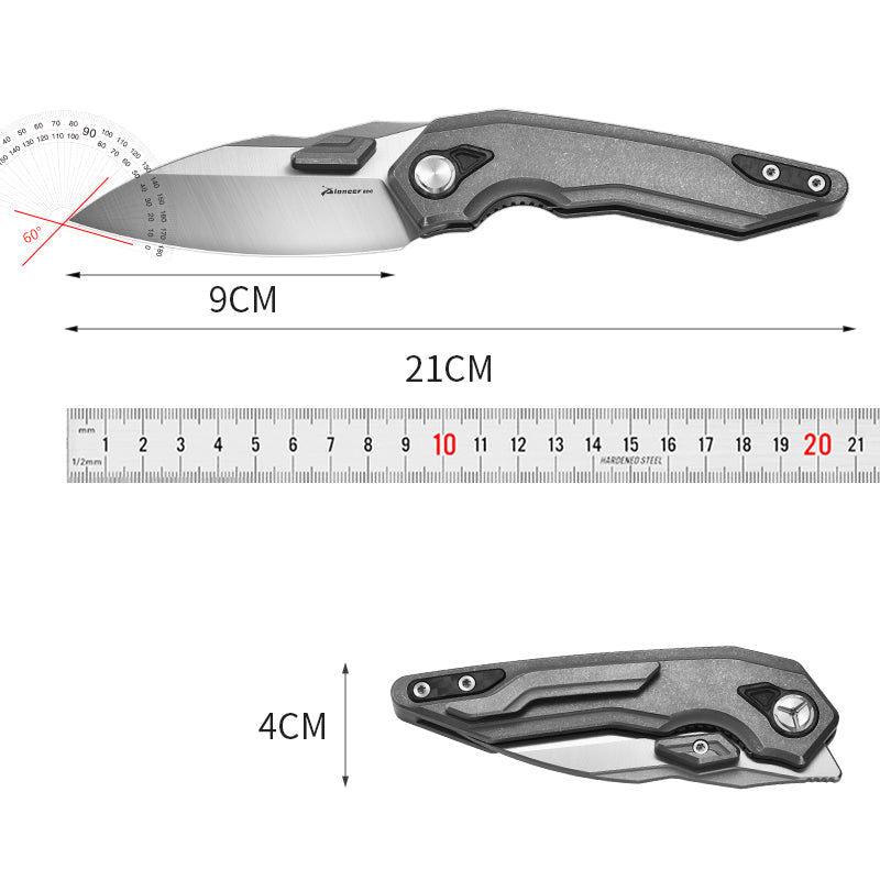 PioneerEDC Titanium Alloy Folding Knife-D2 Steel Blade, Box Cutter Utility Knife for Camping, Hiking & Everyday Carry