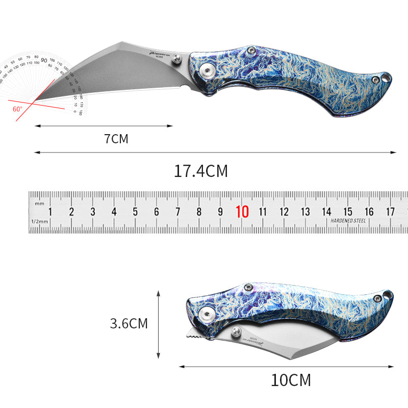PioneerEDC Titanium Alloy M390 Folding Knife Color-Engraved Portable Outdoor Small Knife Stainless Steel Survival Knife