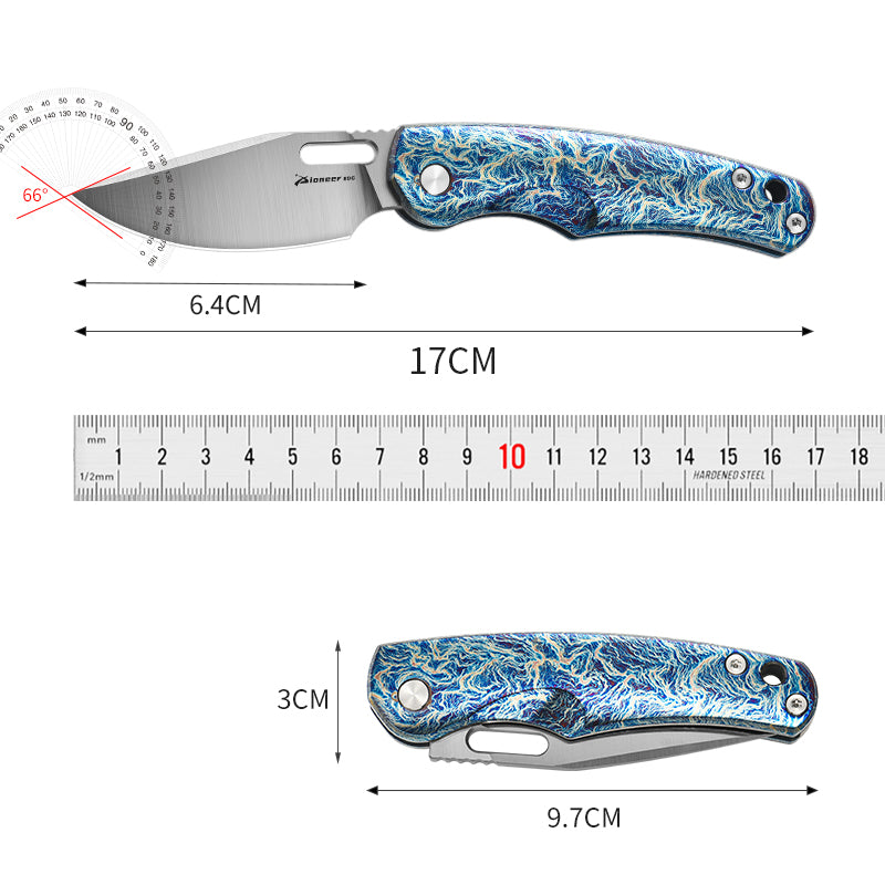 PioneerEDC Titanium Pocket Knife 14C28N Blade Customizable Outdoor Lightweight Camping Titanium Professional Knife Folding Knife