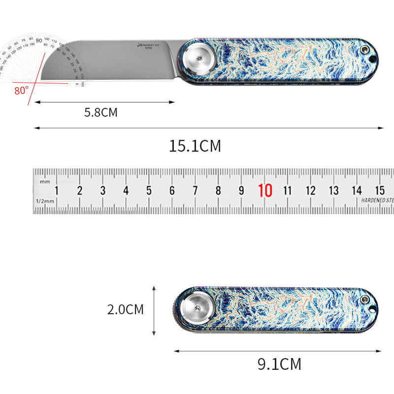 PioneerEDC Titanium Alloy Pocket Knife M390 Blade Folding Knife Pattern Colorful Titanium Carving Pattern Tactical Knife