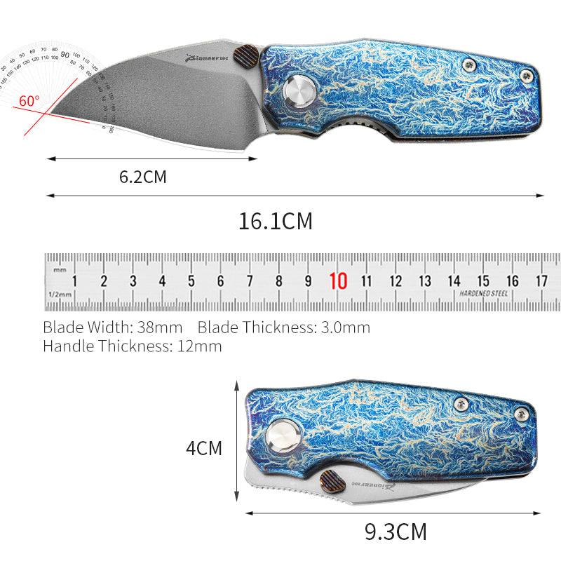 PioneerEDC TC4 Titanium Alloy Camping Folding Knife with D2 Clip Point Blade Small Tactical Pocket Knife