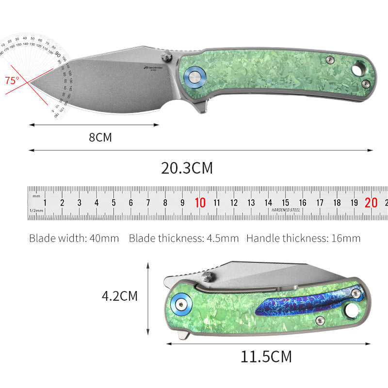 PioneerEDC original design crystal titanium knife M390 blade self defense pocket knife premium edc titanium tactical knife