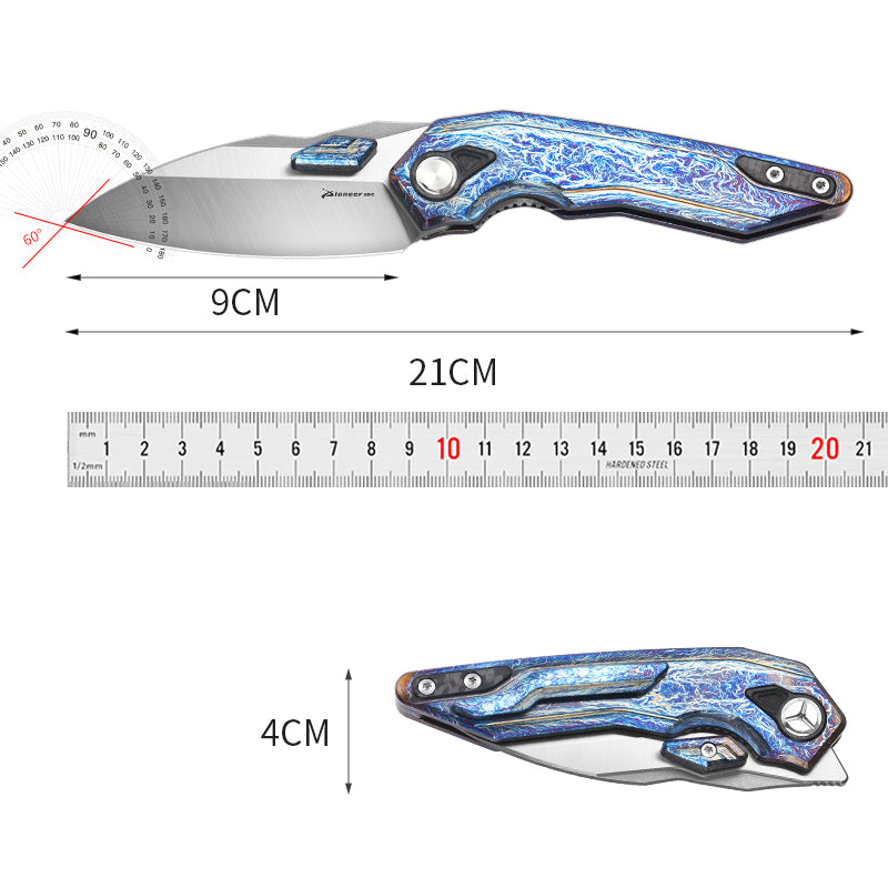 PioneerEDC Titanium Alloy Folding Knife-D2 Steel Blade, Box Cutter Utility Knife for Camping, Hiking & Everyday Carry