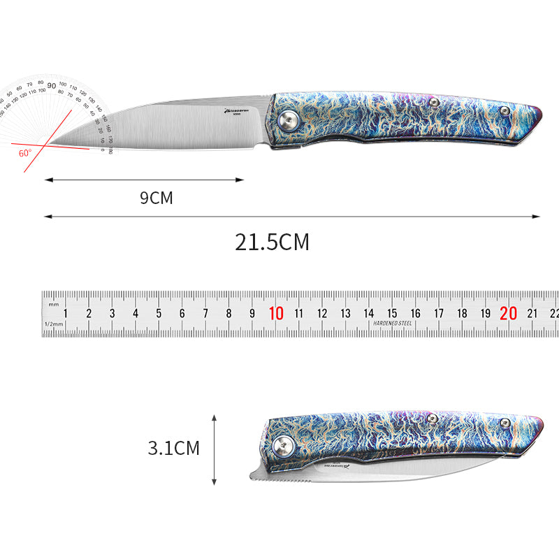PioneerEDC Titanium Fold Knife M390 Folding Camping Knife Steel Handle Knife Titanium Frame Lock Knife Outdoor Tactical Knife