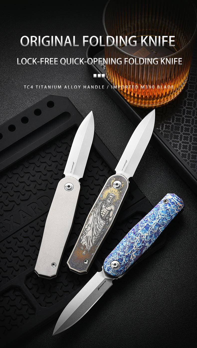 PioneerEDC M390 Blade Pocket Knife Premium TC4 Titanium Folding Knife EDC Tactical Knife for Outdoor Survival