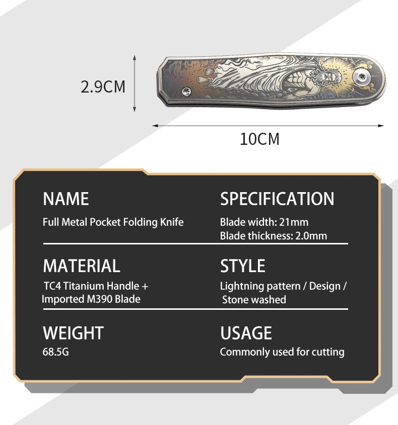 PioneerEDC M390 Blade Pocket Knife Premium TC4 Titanium Folding Knife EDC Tactical Knife for Outdoor Survival