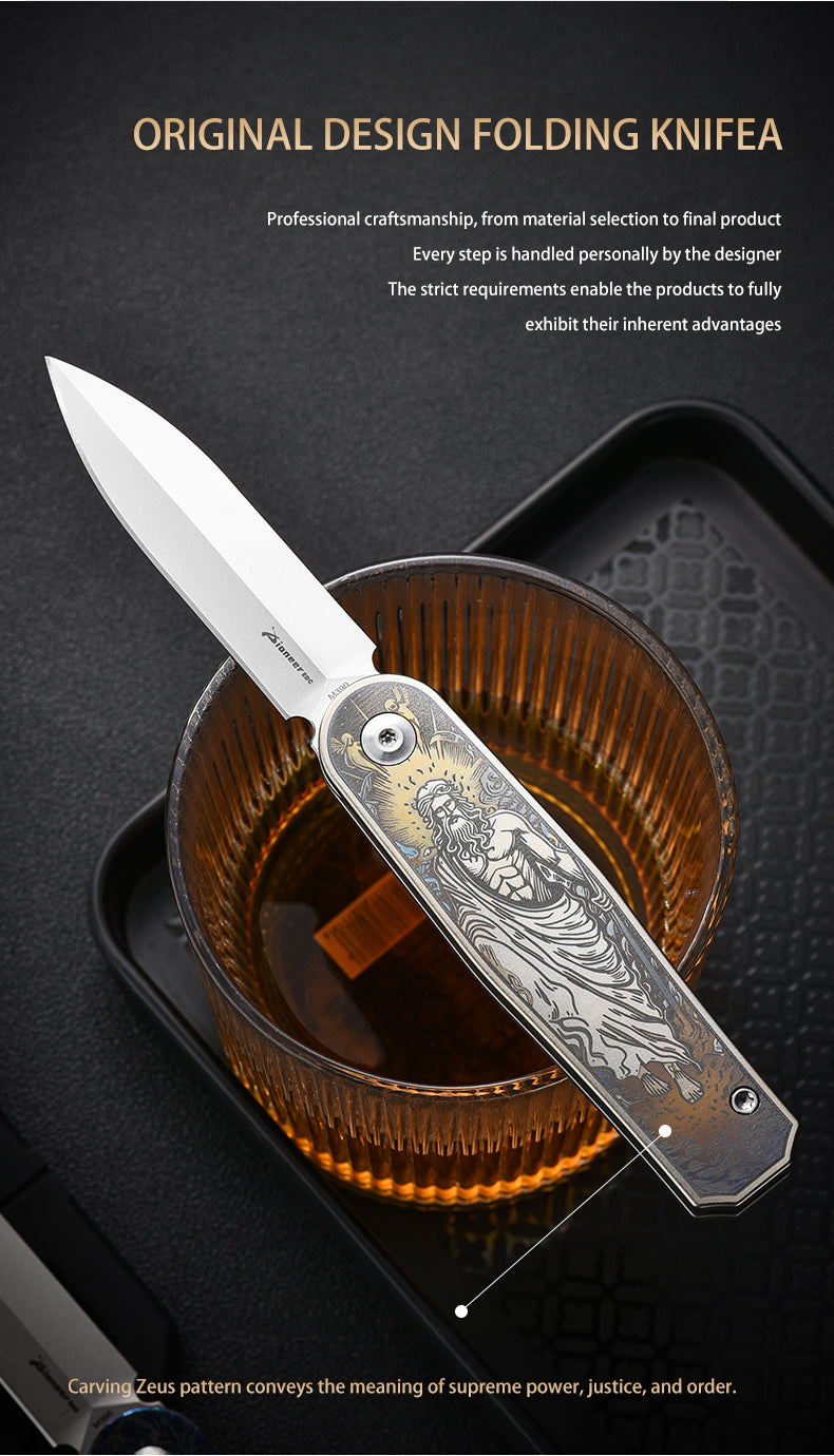 PioneerEDC M390 Blade Pocket Knife Premium TC4 Titanium Folding Knife EDC Tactical Knife for Outdoor Survival