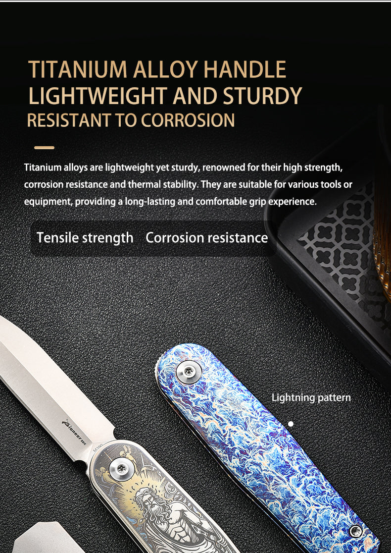 PioneerEDC M390 Blade Pocket Knife Premium TC4 Titanium Folding Knife EDC Tactical Knife for Outdoor Survival
