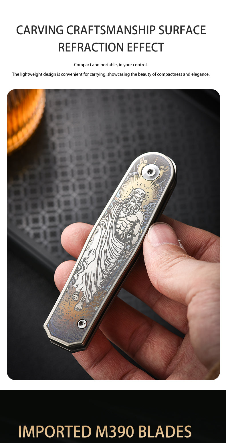 PioneerEDC M390 Blade Pocket Knife Premium TC4 Titanium Folding Knife EDC Tactical Knife for Outdoor Survival