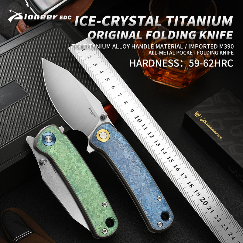 PioneerEDC original design crystal titanium knife M390 blade self defense pocket knife premium edc titanium tactical knife