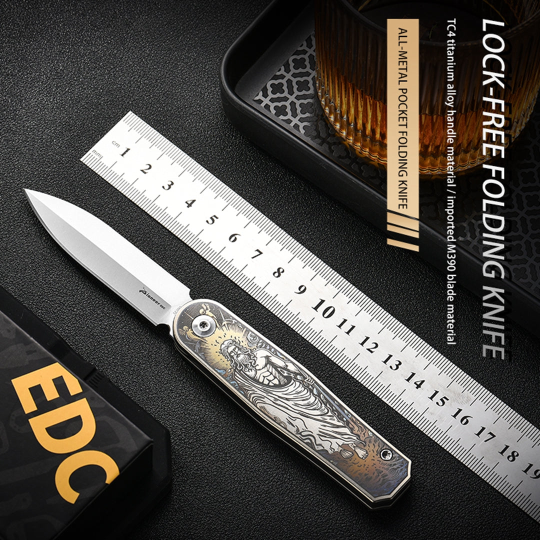 PioneerEDC M390 Blade Pocket Knife Premium TC4 Titanium Folding Knife EDC Tactical Knife for Outdoor Survival