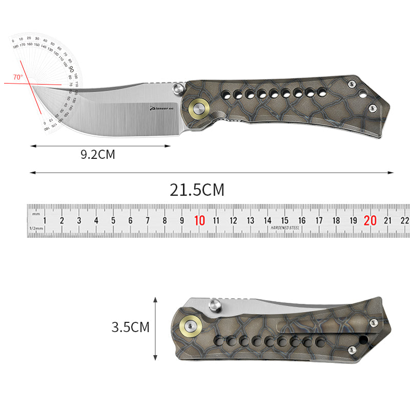 PioneerEDC Titanium Alloy Folding Knife Outdoor Multifunctional Cutting D2 Pocket Knife Plain Edge Knife for Self Defense