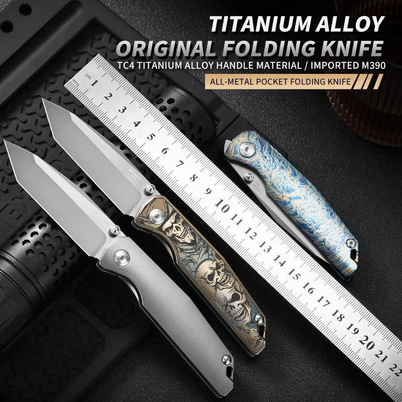 PioneerEDC Titanium Folding Knife Durable M390 Pocket Knife Premium Titanium Professional Knife Stainless Steel Folding Knife