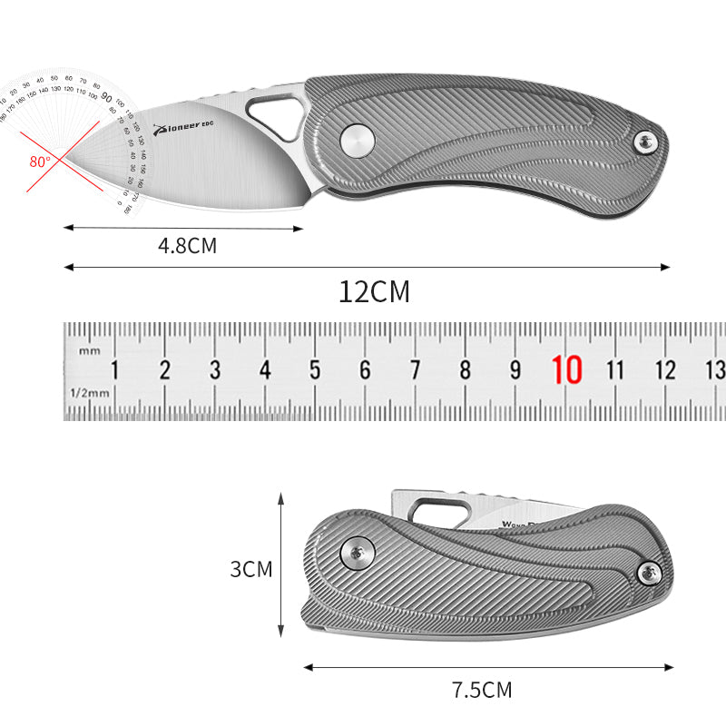 PioneerEDC Tactical Titanium Folding Knife-14C28N Steel Blade Portable Survival Knife for Camping Adventure Self-Defense