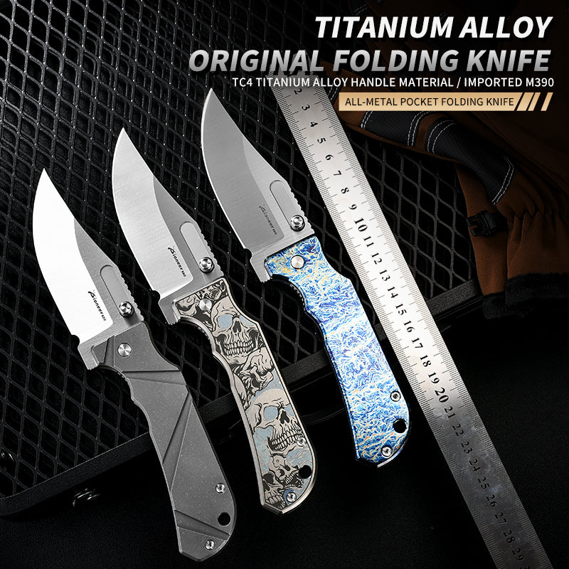 PioneerEDC Folding Knife Gr5 Titanium Handle 2026 Titanium Pocket Knife D2 Steel Blade Carving Titanium Professional Knife