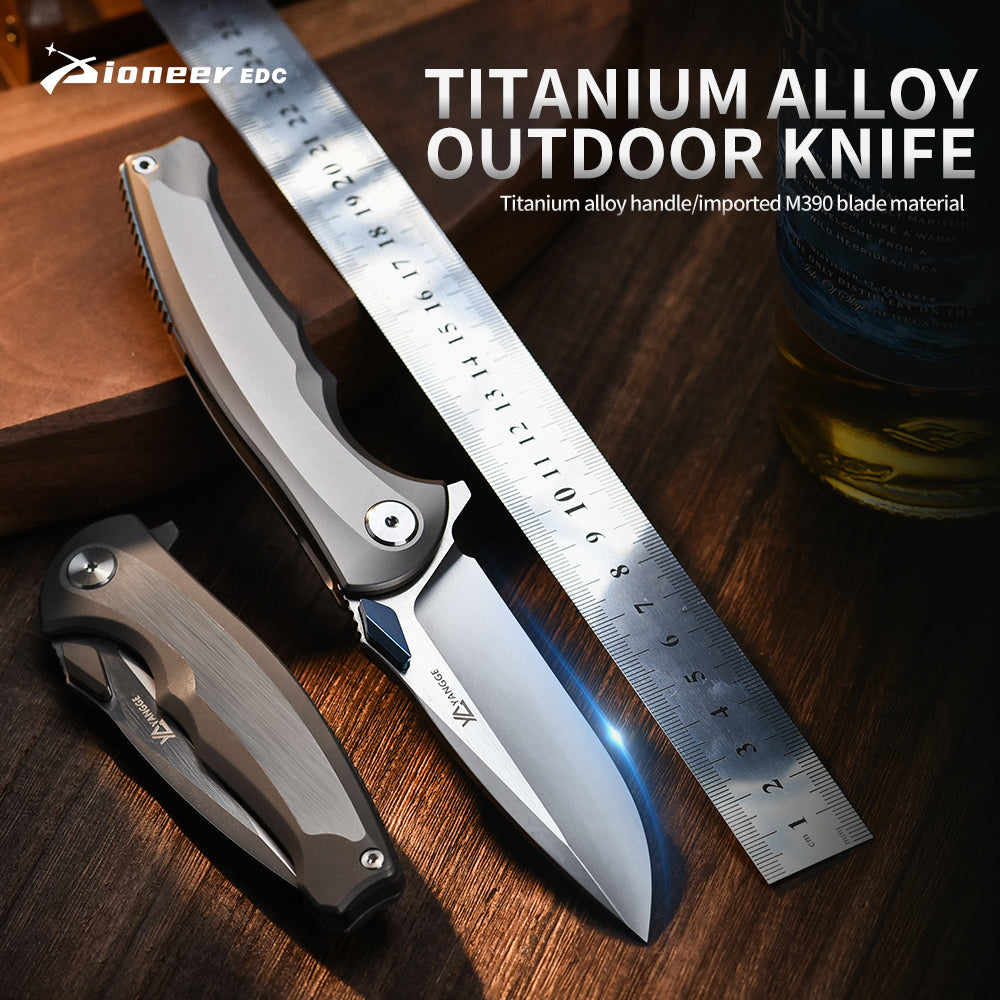 M390 Titanium Alloy Knife Plain Edge Wilderness Self-Defense Folding Knife M90 Steel Titanium Survival Knives for Outdoor