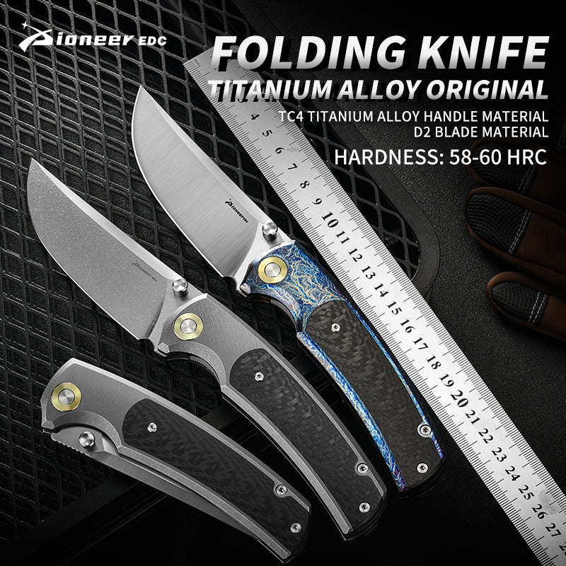 PioneerEDC Titanium Outdoor Knife D2 Blade Folding Knife Titanium Carbon Fiber Pocket Knife Bulk Wholesale Knives Made in China